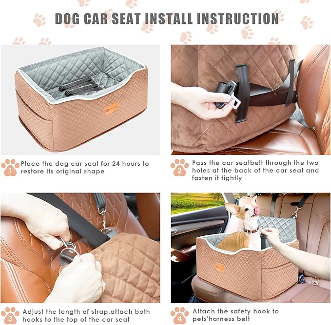 AlfaTok Memory Foam Booster Dog Car Seat Medium Dogs, Elevated Pet Car Seat Under 45 LBS, Detachable Washable, Anti-Slip Dog Booster Seat for Car Back Seat Only, Travel Dog Car Bed, Dog Seat Belt