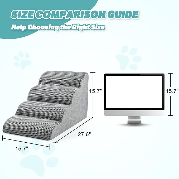 IFNOW Dog Stairs for Small Dogs 15.7''H, 4-Step Sturdy Dog Steps for Bed, Couch, Sofa, Waterproof Pet Stairs for Older Cats, Puppy, Removable Washable Cover, Non-Slip Curved Pet Ramp Indoor, Grey