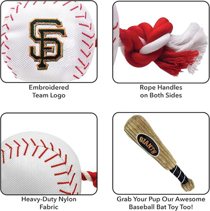 MLB SAN FRANCISCO GIANTS Baseball Rope Toy for DOGS & CATS. Tough nylon, Sporty Baseball Design, Heavy-duty ropes with Inner SQUEAKER