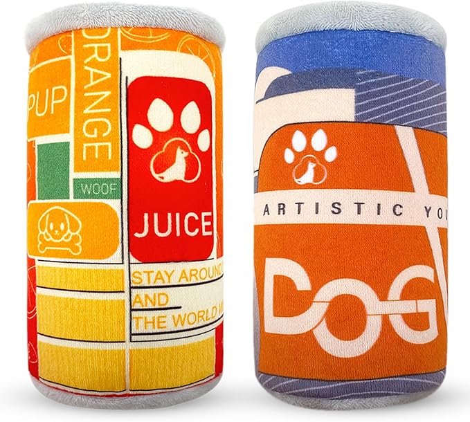 Squeaky Plush Dog Toys 2 Pack - Funny Beer Puppy Toys with Squeaker for Small Medium Large Dogs, Soft Stuffed Chew Toys for Birthday Gifts(Grey&Orange)