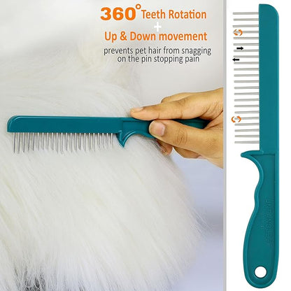 Super-Groom Combs with Smooth Rotating Teeth for Painless Mat Removal (30 Fine-Spaced Teeth, Teal Green)