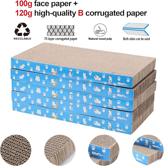 5 Packs in 1 Cat Scratch Pad, Cat Scratcher Cardboard,Reversible,Durable Recyclable Cardboard, Premium Scratch, Suitable for Cats to Rest, Grind Claws and Play