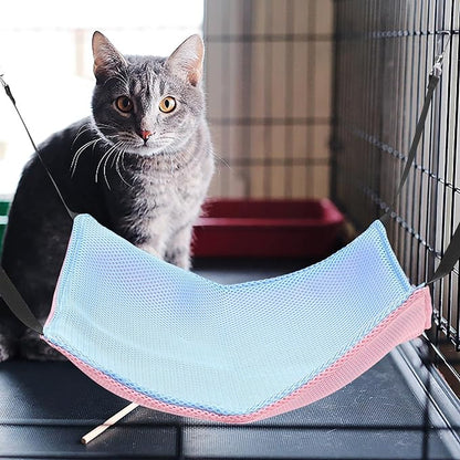 BESTYASH Cat Hammock for Cage Hanging Small Pet Mesh Bed Reversible Breathable Double-Sided Hammock with Hooks for Cats and Small Animals, Size M, Pink Blue