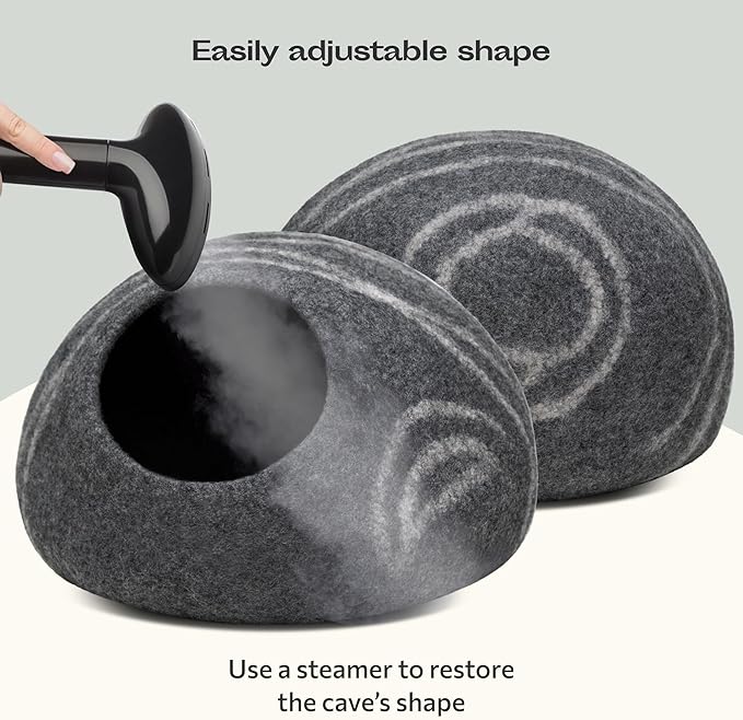 MEOWFIA Cat Cave – Premium Felt Cat Bed for Indoor Cats, Handmade Merino Wool (Dark Grey, Medium)