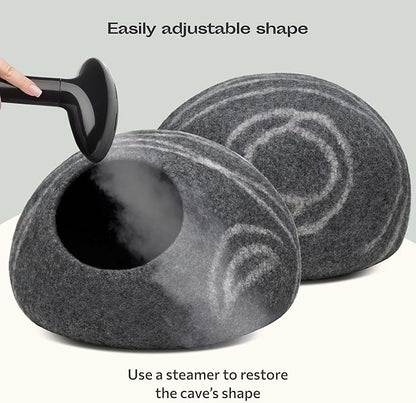 MEOWFIA Cat Cave – Premium Felt Cat Bed for Indoor Cats, Handmade Merino Wool (Dark Grey, Medium)