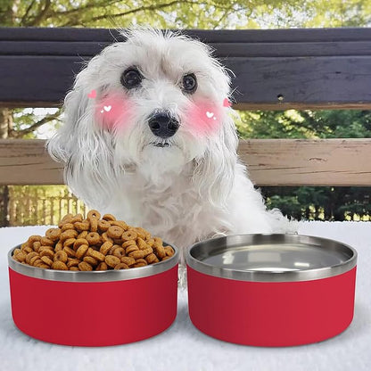 IKITCHEN Dog Bowl for Food and Water, 64 Oz Stainless Steel Pet Feeding Bowl, Durable Non-Skid Double Wall Insulated Heavy Duty with Rubber Bottom for Medium Large Dogs (64 Ounces/8 Cup, Red)