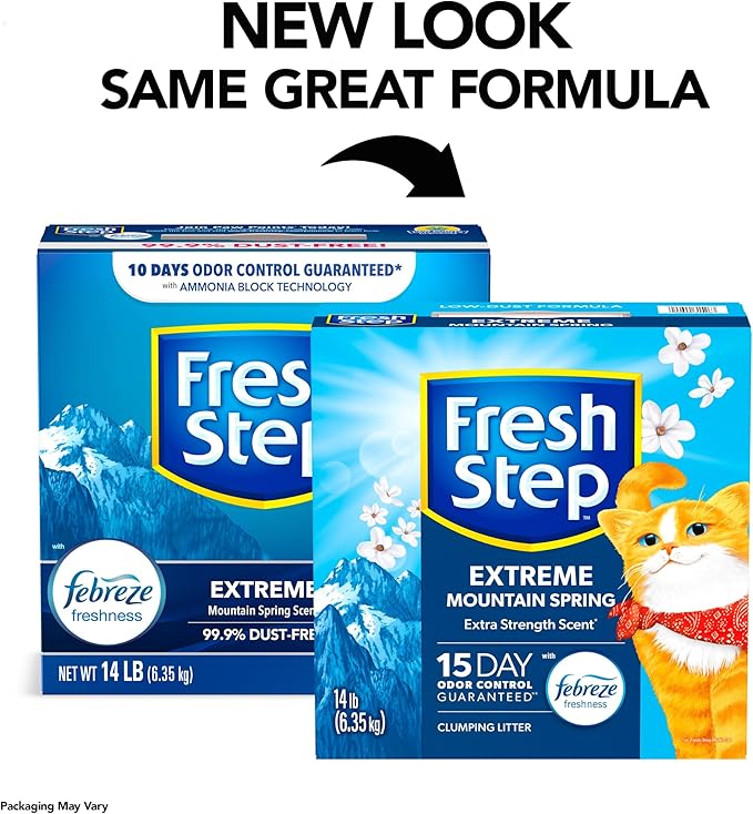 Fresh Step Extreme Clumping Litter with Febreze Freshness,Mountain Spring Scent Clumping Cat Litter with Guaranteed Odor Control,14 lb. Box,(Pack of 2)
