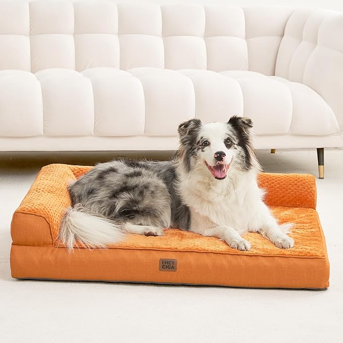 EHEYCIGA XXL Dog Bed Memory Foam, Orthopedic Giant Dog Bed Jumbo with Washable Removable Cover, Waterproof Pet Sofa Couch with Nonskid Bottom, 48x35x7.5, Pumpkin