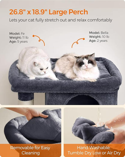 Feandrea Cat Tree, 40.6-Inch Cat Tower, Plush Condo for Extra Large Cats up to 44 lb, Large Perch, 2 Caves, Scratching Post, Smoky Gray UPCT614G01