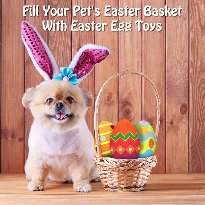 Rypet 3 Pack Easter Toys for Dogs Stuffed Dog Toys Egg Squeaker Plush Pet Toy Puppy Chew Toys Easter Gift for Small Medium Dogs