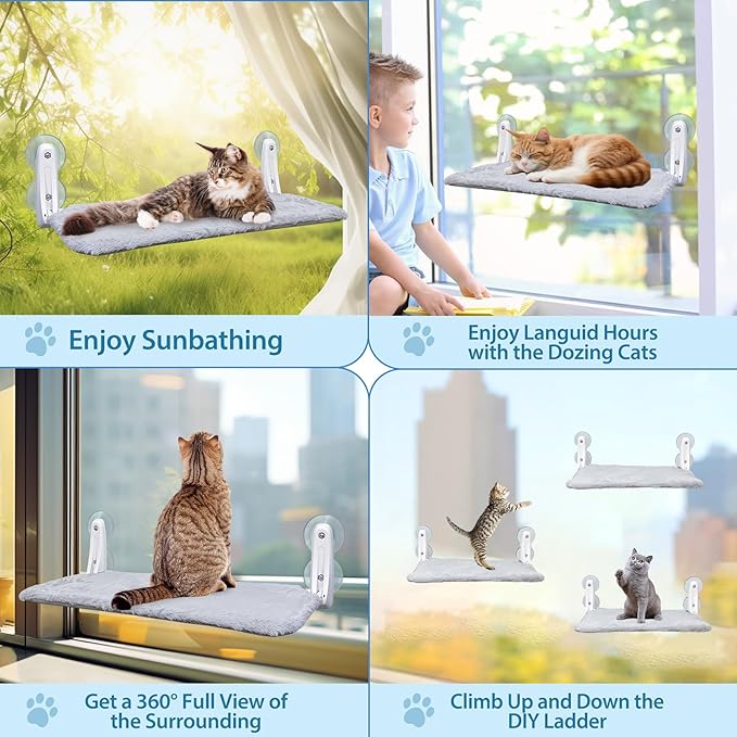 L&W BROS. 2 Pc Heavy Duty Cat Window Perch Holds up to 50 lbs, Foldable Cat Window Hammock with 4 Strong Suction Cups, Easy to Install, 24" Window Seat for Large or Multiple Cats (L 2Pc)
