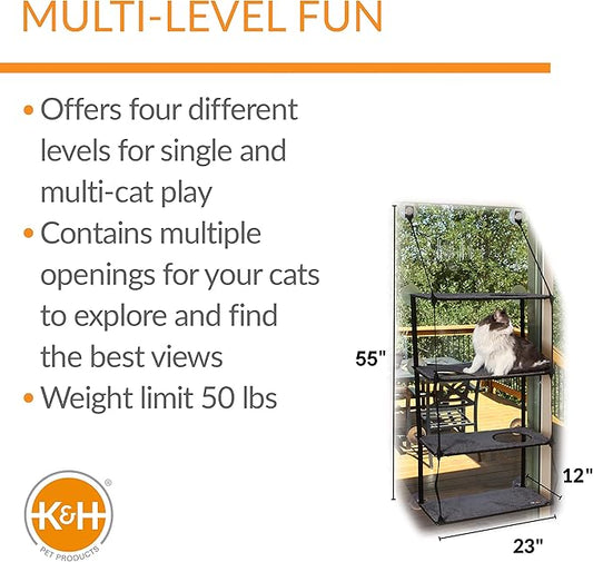 K&H Pet Products EZ Mount Quad Stack Cat Window Perch for Large Cats, Sturdy Window Hammock Bed, Steel Frame, Sturdy Suction Cups, 4 Washable Shelf Covers, Foldable - Fits 27" W X 59" H Glass Spaces