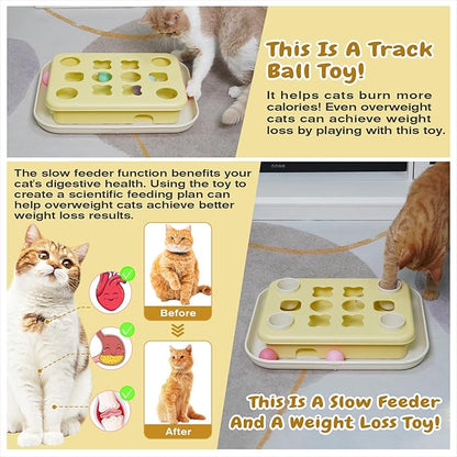 KADTC 3 Ways to Play - Large Size Cat Treat Puzzle Toy U.S. Brand & Design Track Balls & Peek-and-Play Box for Indoor Cats Puzzles Slow Feeder Kitten Enrichment Toys Interactive Brain-Teasing Game