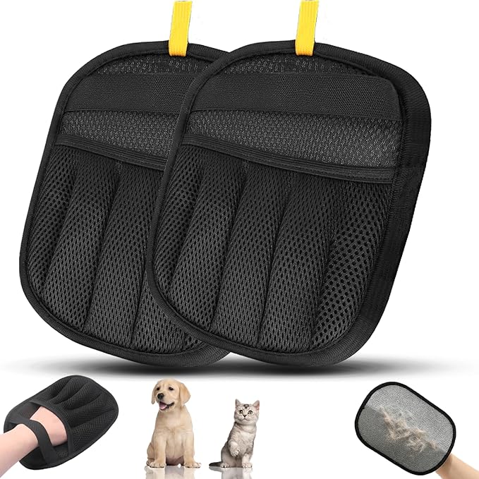 Pet Hair Removal Glove for Dogs and Cats, 2PCS Upgrade Reusable Electrostatic Gloves for Deshedding, Washable Cat Grooming Brush Five-Finger Magic Gloves for Clothing Carpet Sofa Car Seat
