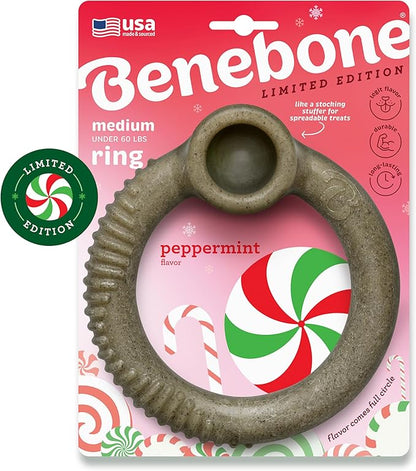 Benebone Peppermint Ring – Limited Edition Holiday Flavor, Durable Chew Toy for Aggressive Chewers, Made in USA, Medium
