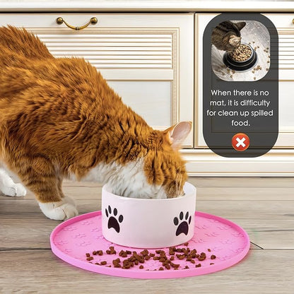 Silicone Pet Food Mat - Waterproof Dog Food Bowl Mat Cat Feeding Mat Thicker Pet Placemat Eating Mat with High Lip to Prevent Spills, Dog & Cat Water Bowl Mat for Messy Drinkers to Protect Floors,Pink