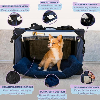 Cat & Dog Pet Carrier, Soft-Sided, Large 24"x16"x16", Supports Up to 45 lbs, Privacy Windows, Removable Plush Bed, Locking Zippers, Foldable Travel Crate