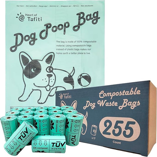 Home Compostable Dog Poop Bags, Plant-Based Dog Waste Bags - 255 Count, Extra Thick & Leak Proof, Unscented Flat Bags, Biodegradable & Eco-Friendly 9 x 13 Inches