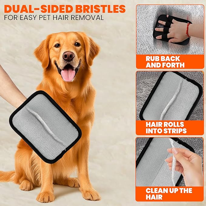 CALMZY Pet Hair Remover Gloves for Dogs & Cats Newly Upgraded Four Finger electrostatic Magic Brush Easy to Use On Bedsheet,Carpet,Cloth,Sofa,Couch,Blanket and Multifunctional Grooming Pet Gloves
