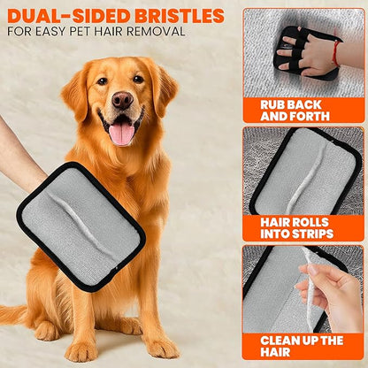 CALMZY Pet Hair Remover Gloves for Dogs & Cats Newly Upgraded Four Finger electrostatic Magic Brush Easy to Use On Bedsheet,Carpet,Cloth,Sofa,Couch,Blanket and Multifunctional Grooming Pet Gloves