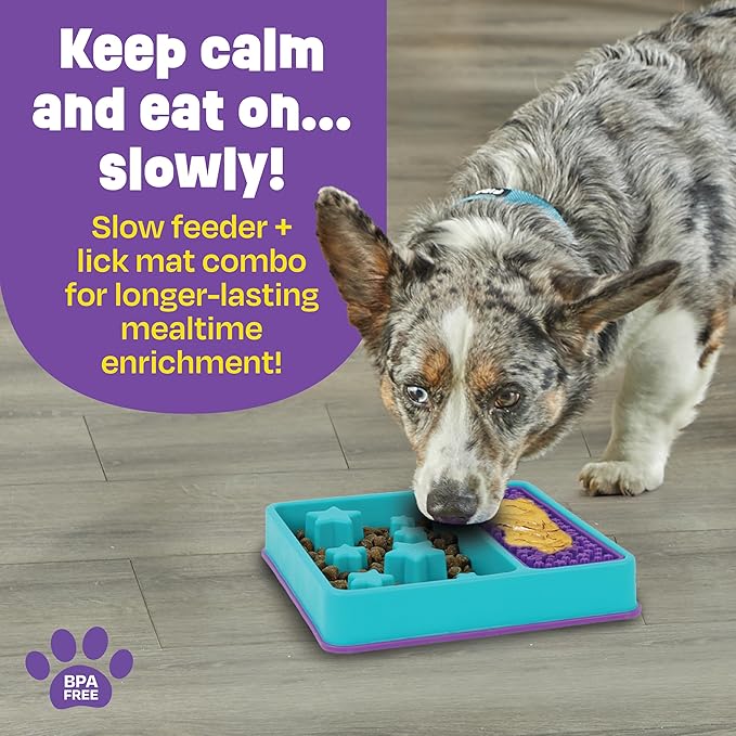 Brightkins Square 2-in-1 Slow Feeder Bowl and Lick Mat - Slow Feeder Dog Bowls, Dog Bowls for Fast Eaters, Interactive Puppy Bowl, Cat Food Puzzle, Puzzle for Dogs, Pet Dishwasher Safe Lick Mat