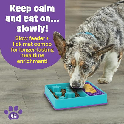 Brightkins Square 2-in-1 Slow Feeder Bowl and Lick Mat - Slow Feeder Dog Bowls, Dog Bowls for Fast Eaters, Interactive Puppy Bowl, Cat Food Puzzle, Puzzle for Dogs, Pet Dishwasher Safe Lick Mat