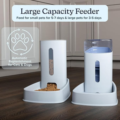 Automatic Cat Feeder and Water Dispenser - 2-Pack 3.8L/1G Pet Bowls - Gravity Automatic Cat and Dog Feeding Station - Pet Supplies by PETMAKER (Gray)