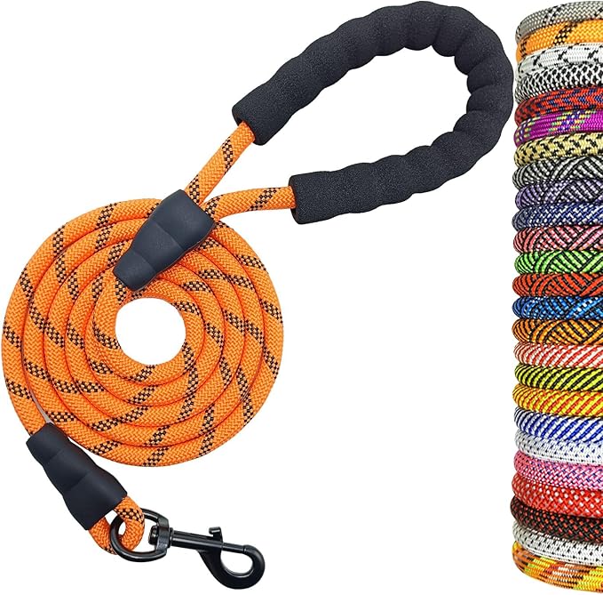 MayPaw 6FT Heavy Duty Rope Dog Leash, Soft Padded Handle Nylon Pet Leash, Thick Lead Leashes for Large Medium Dogs Walking Training (Orange Black, 1/2" * 6')