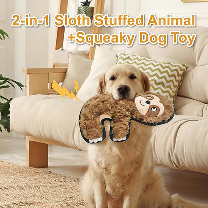 Brown Sloth Plush Squeaky Dog Toy for Chewers Puppy Teething Chew Toy Cute Soft Funny Durable Stuffed Animal Interactive Fetch Dog Toy for Small Medium Large Dogs Toy Gift 22cm/8.66in