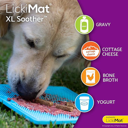 LickiMat X Large Breed Soother Dog Lick Mat Dog Calmer Slow Feeder, Anxiety Reliever Alternative to Puzzle Toys, Slow Feeding Bowls. Use Peanut Butter, Wet, Raw, Mixed Food, Healthy Treats - Turquoise