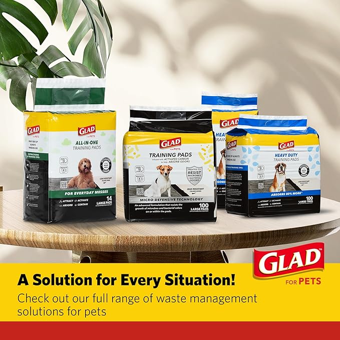 Glad for Pets Extra Large Charcoal Dog Training Pads, Absorbent Leak Proof Pee Pads for Dogs and Puppies, Odor Control Potty Pads with Activated Carbon, 28 x 30 Inches, 30 Count - 2 Pack
