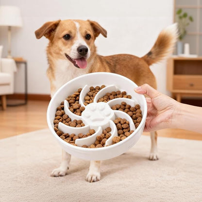 Ceramic Slow Feeder Dog Bowl, 1.5 Cup Dog Food or 20oz Water, Slow Eating Bowl for Small Breed, Maze Puzzle Feeder for Fast Eaters, Anti-Choking Stop Bloat, Non-Slip BPA Free (White)