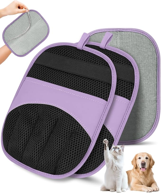Magic Brush Glove Pet Hair - 2 Pack Electrostatic Grooming Removal Gloves for Dogs and Cats, The Magic Brush Pure Path Yomi Pet Grooming Needs, Fur Remover for Furniture, Clothes (Purple)