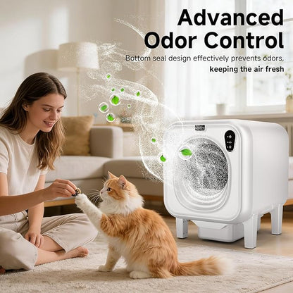Self Cleaning Litter Box, Extra Large Automatic Cat Litter Box Self Cleaning for Multiple Cats, App Control, Safety Protection, Ultra-Quiet,Includes Trash Bags,White