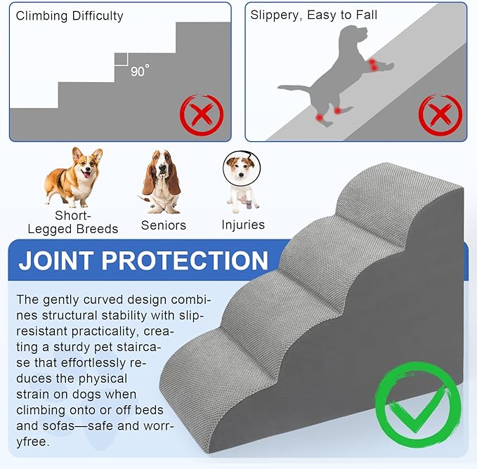 Dog Stairs for Bed 28.7”H, 4 Extra Deeper Ramp/Steps for Small Dogs & Cats to get on High Bed or Couches, Grey