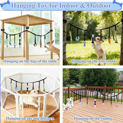 Puppy Hanging Tug Toy with 7 Replaceable Toys Interactive Rope Toy for Small Dogs & Puppies Teething Chew, Enrichment Play, Indoor & Outdoor Dog Pull Toy to Keep Them Busy