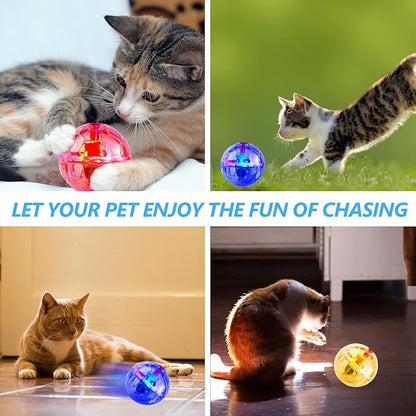 Jecery 9 Pcs Light Up Cat Balls Ghost Hunting LED Motion Activated Cat Toy Interactive Lighted Ball Pet Glowing Mini Running Exercise Toys for Kitten Dog Pet Animals Activity(Transparent)