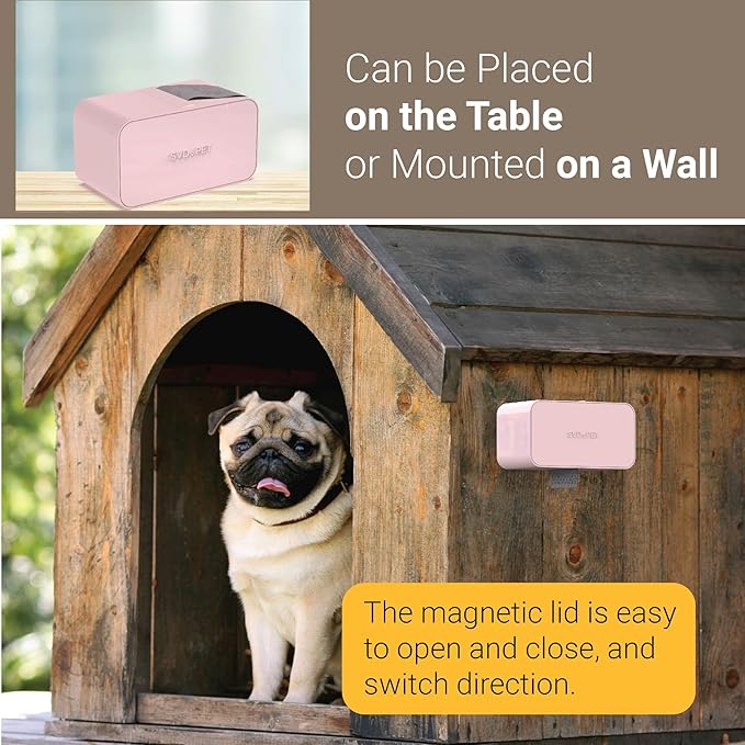 SVD.PET Dog Poop Bag Dispenser, Wall Mount Waste Bag Dispenser, Holds 8 Rolls of Waste Bags, Indoor/Outdoor Wall mount or Place on the Table (Pink, Dispenser only)