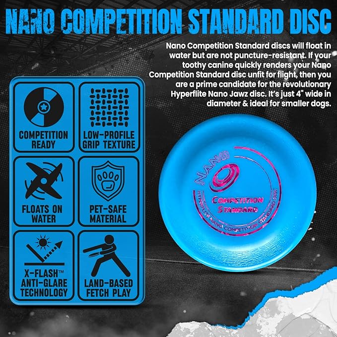 Hyperflite Nano Competition Standard Disc Dog Disc 4” (17g) | Official Skyhoundz Mini Flying Disc for Small Dog & Puppy | Long-Flying, Lightweight Dog Toy for Backyard, & Beach | Anti-Glare - Blue
