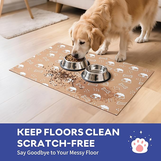 Cooyes Large Dog & Cat Food Mat 17.5"×36", Ultra-Absorbent Dog Bowl Mat for Food and Water, Pet Feeding Mat with Non-Slip Rubber Back, Pet Placemats with Water-Locking Bottom That Protects Floors