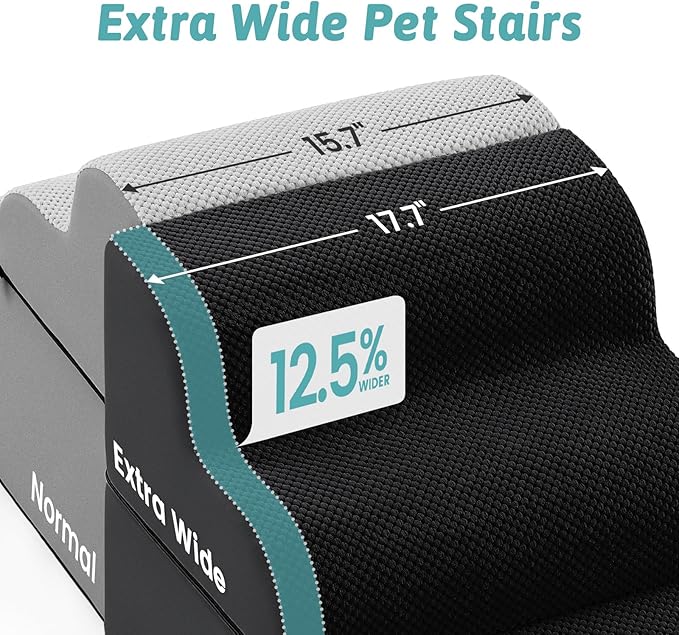 Detachable Curved Dog Stairs 19.7" H, 4 Step Small Dog Step for Puppy or Older Cat, Ramp for Bed, Sofa, Couch or Chair, Ladder with High Density Foam, 17.7x28.3x19.7 inch, Black