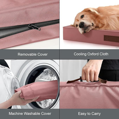 Outdoor Extra Large Dog Bed, Jumbo Waterproof Dog Bed for Large Dogs, Orthopedic Egg Crate Foam Pet Mat with Removable Oxford Cooling Cover, Pink