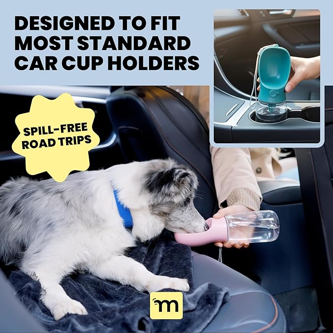 MalsiPree Leak-Proof Portable Dog Water Bottle for Travel - 19 oz, with Pink Bowl - Food Grade Plastic - Dog Bowls - Puppy Essentials - Pet Water Bottle
