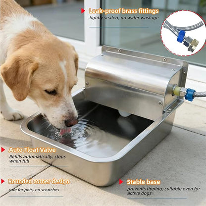 Large Automatic Dog Water Dispenser Stainless Steel Outdoor Dog Water Bowl Self-Filling Dog Bowl, Suitable for Livestock, Dogs, Cats, and Chickens, 3 Gallons