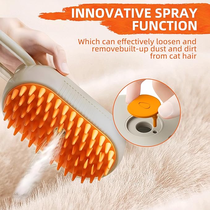Cat Steam Brush for Shedding, 2025 New 3 in 1 Cat Brushes for Indoor Cats, Pet Steam Groomer Comb, Hair Water Brush Hair Removal Comb for Cats Dogs (Purple)