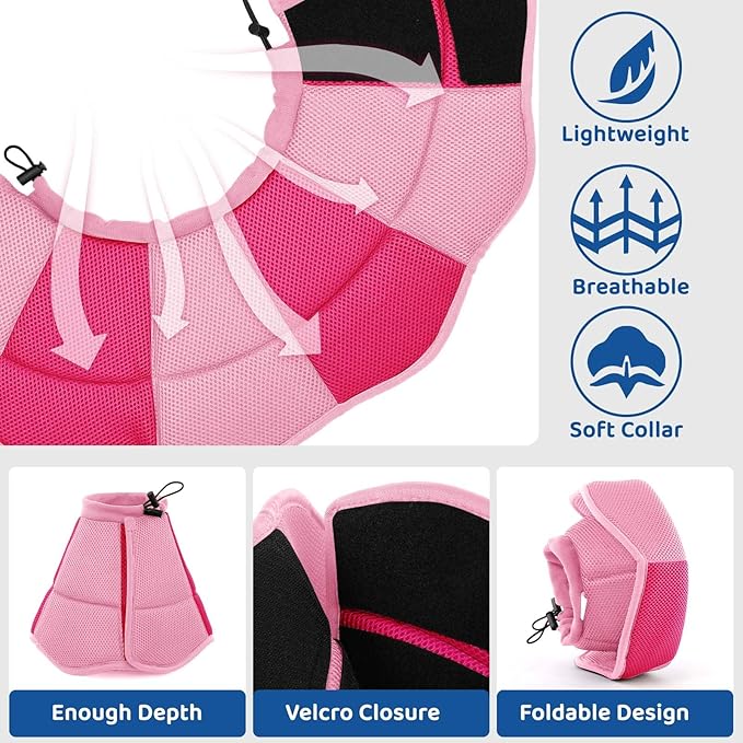 SUNFURA Dog Cone - Soft Cone for Dogs to Stop Licking, Pet E-Collar Alternative After Surgery, Adjustable Pet Recovery Collar for Wound Healing, Pink Medium