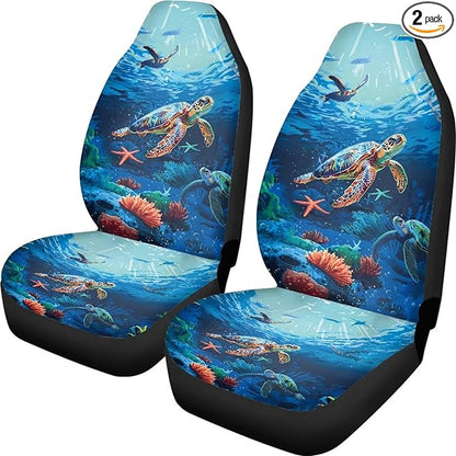 Sea Turtle Printed Car Seat Covers Washable Seat Protector for Women Men Bottom Seat Cushion Covers, Anti-Slip Seat Protector for SUV Truck Vans Sedans