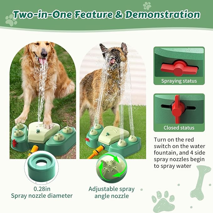 Outdoor Dog Water Fountain Step On, 2-in-1 Drinking & Sprinkler Water Dispenser, Paw Activated Drinking Dispenser for Yard, Garden, Lawn Interactive Summer Cooling Toy for Medium Large Dogs