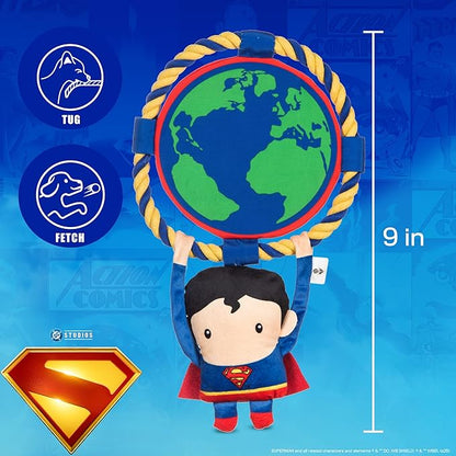 DC Comics Superman 8” Tug & Chew Toy for Dogs, Officially Licensed DC Super Heroes Pet Product
