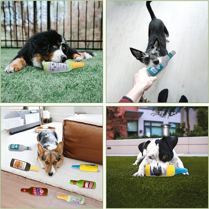Plush Squeaky Dog Toy - Wine Bottle Shape Interactive Chew Toy for Small/Medium/Large Dogs, Stuffed Funny Dog Toys, Ideal for Indoor Home Play & Outdoor Activities, Puppy Birthday Gift (3 Pack)